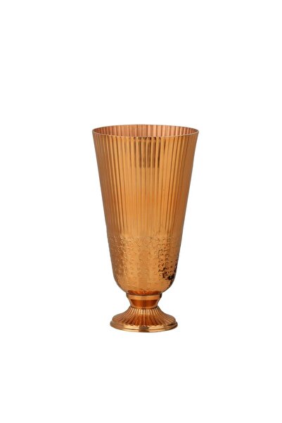 Vitale Copper Striped Decorative Large Metal Vase 21X42Cm Ak.Ir0148
