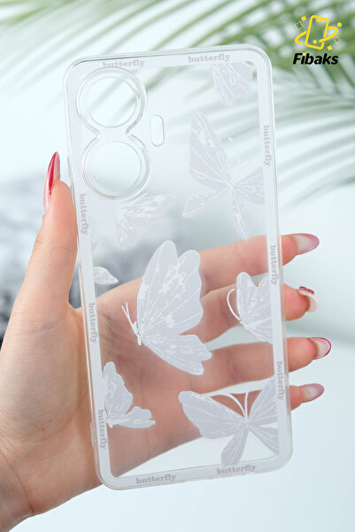 Fibaks Realme C55 Uyumlu Kılıf Tasarımlı Desenli Kamera Korumalı Şeffaf Kelebek Esnek Yumuşak Silikon Kapak