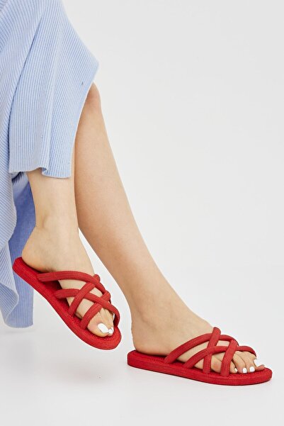 Moda Devrin Gz12494 Червоні нековзні капці з плетеним візерунком для басейну, моря та пляжу