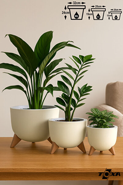 ToXA 3lü Küre Saksı Seti Drenaj Süzgeçli Ayaklı Bitki Çiçek Saksısı Ufo Set