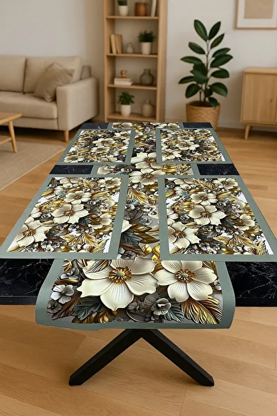 tarzınısec Lily Shine – 3D Flower Patterned Table Runner & 4-Piece Supla Set