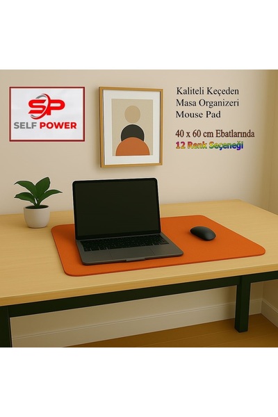 Self Power Turuncu Kalın Keçe Çalışma Masası Düzenleyici Mouse Pad (60 x 40 cm)
