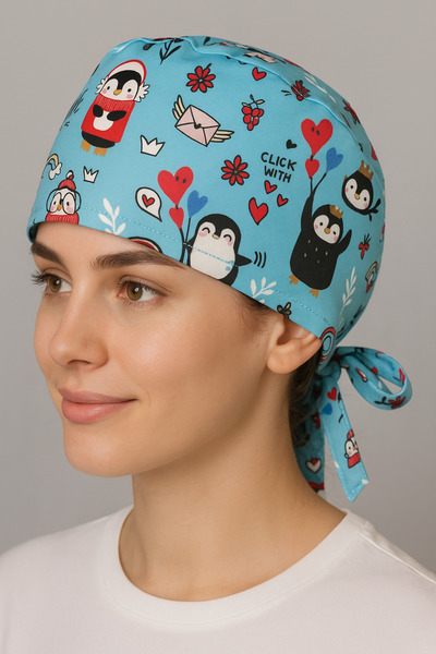 monotıp Doktor Hemşire Bonesi,Ameliyathane bonesi,bandana,unısex,Penguen Dese...