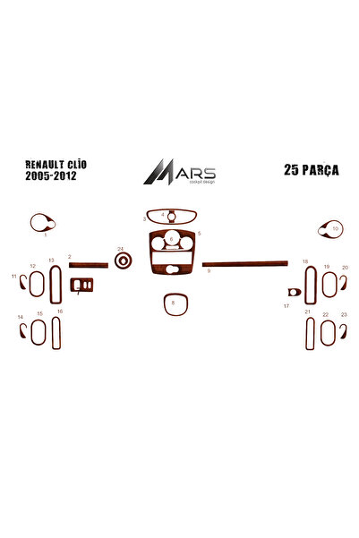 Marscockpitdesign رينو كليو 3 بيانو أسود مطلي مكيف رقمي 2005-2012 9 قطع