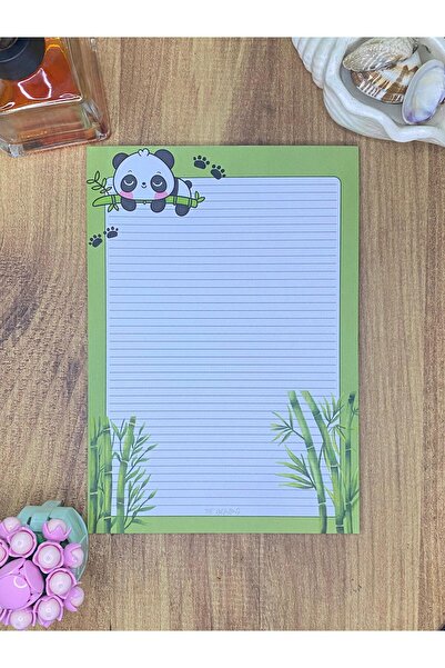 THE GENİMS A5 Yeşil Renkli Sevimli Panda Desenli Çizgili Bloknot - Notepad - ...