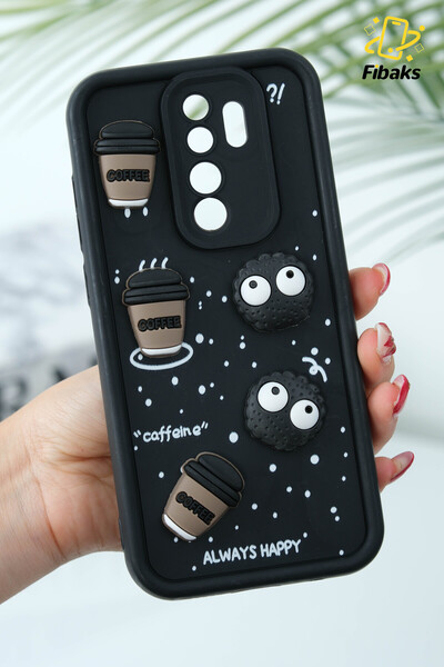 Fibaks Redmi Note 8 Pro Kılıf Tasarımlı Desenli Kamera Korumalı Coffee Kurabiye Siyah Yumuşak Silikon Kapak