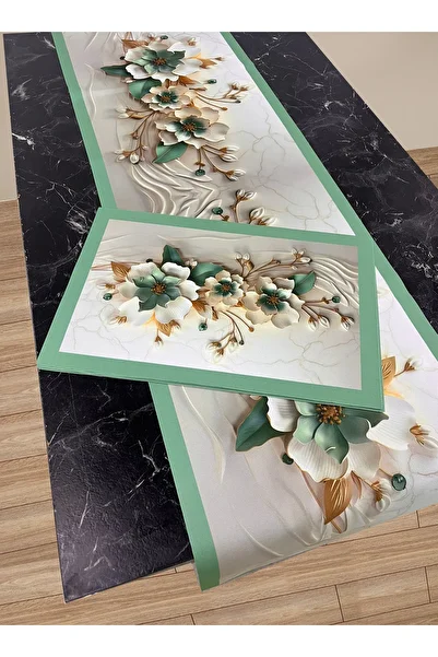 tarzınısec 3D Floral Patterned Table Runner & 4-Piece Supla Set