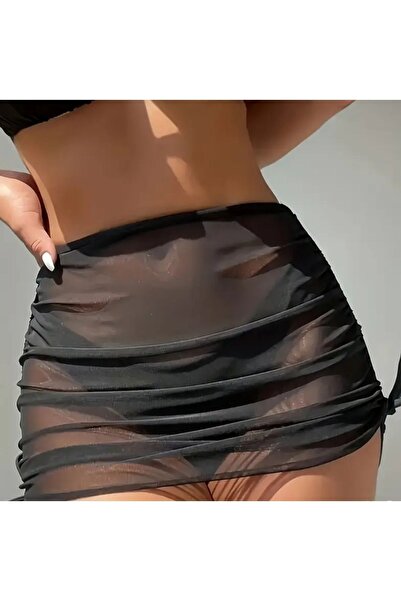 Lacis Black Pareo Skirt with Side Piping and Drawstring