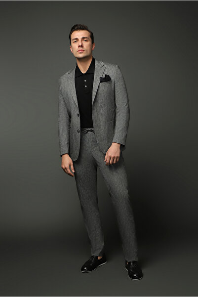 Kiğılı Slim Fit Dar Kesim Keten Karışımlı Beli Lastikli İpli Takım Elbise