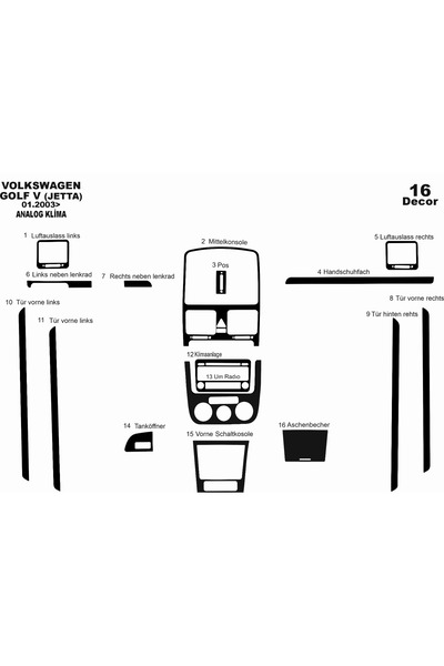 Marscockpitdesign فولكس واجن جولف 5 بيانو أسود مطلي (مكيف هواء تناظري) 2003-2...