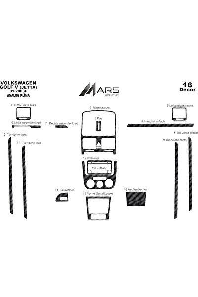Marscockpitdesign فولكس واجن جولف 5 بيانو أسود مطلي (مكيف هواء تناظري) 2003-2...