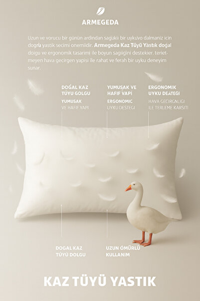 Armegeda Kaz Tüyü Yastık Ergonomik,Doğal Konfor, Sağlıklı, Rahat Uyku