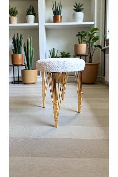 BARERMO still gold yuvarlak Puf Bench, Puf, Sandalye, Oturak, Tabure, Makyaj Masası Sandalyesi, Dresuar Pufu