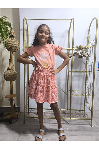 Miniworld Girl's Skirted T-Shirt Set Cotton Palm