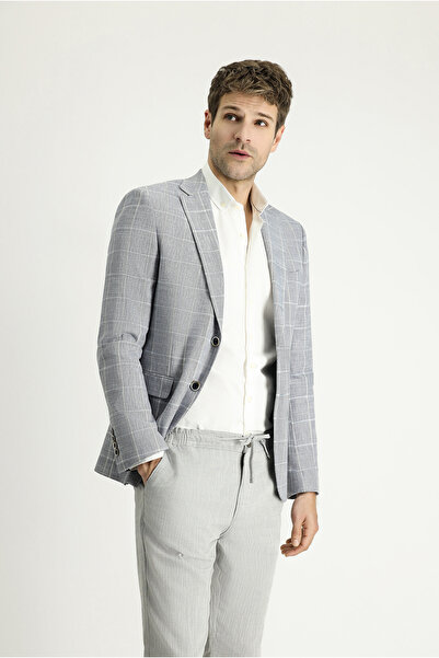 Kiğılı Класичний піджак з картатим візерунком, slim fit, з льону