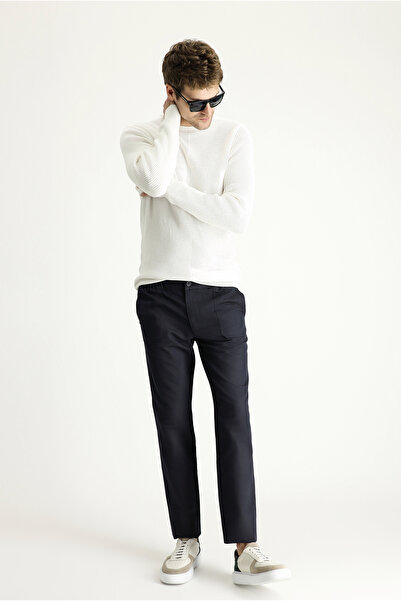 Kiğılı Slim Fit Dar Kesim Beli Lastikli Keten Karışımlı Kanvas / Chino Pantolon