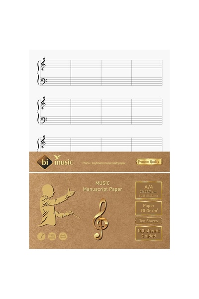 BİDEFTER Piyano Nota Kağıdı Çift Porteli Kesik Çizgili Sol Fa Anahtarlı