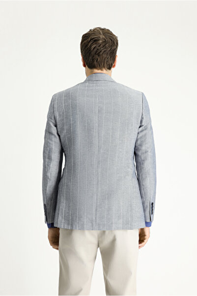 Kiğılı Jachetă din amestec de in, cu dungi dublu, cu croială normală