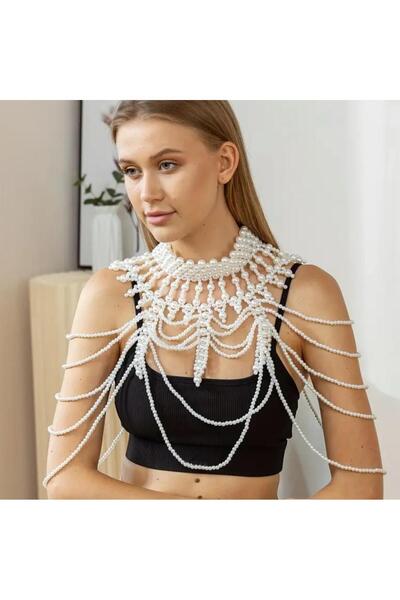 Yıldız Accessory Seksi İnci Şal Katmanlı Kabile Rüzgar Moda Takı Omuz Kolye Vücut Zinciri