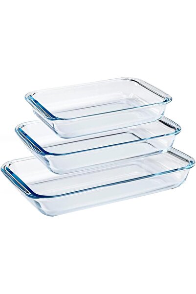 Extra طقم أطباق خبز مستطيلة شفافة مكون من 3 قطع بسعة 1.6/2.2/3 لتر