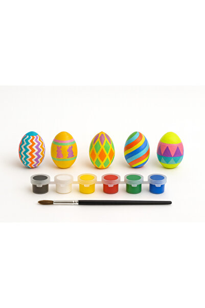 repro design Boyanabilir Yumurta Seti | 5’li 3.5 cm Figür + 2 Fırça + 6 Renk Akrilik Boya Hobi Seti
