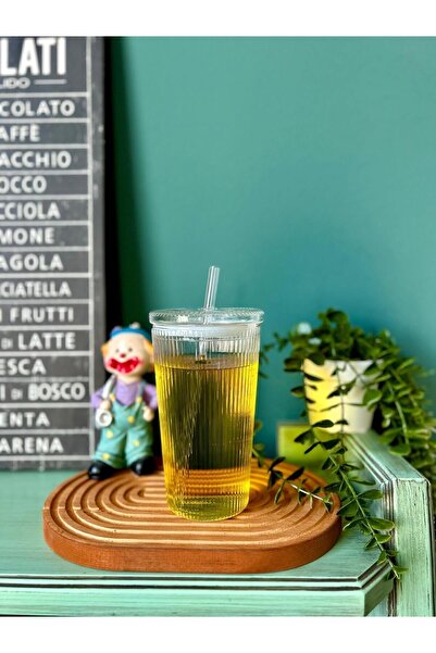 Vovo Concept Origami Vakum Kapaklı Pipetli Cam Bardak