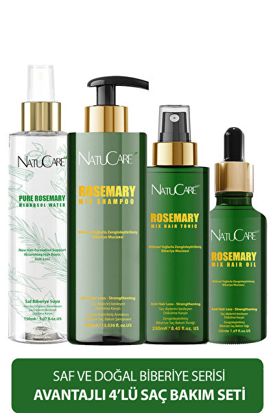 NatuCare Biberiye Mucizesi 4'lü Saç Bakım Seti Dökülme Karşıtı ,hızlı Uzamaya Yardımcı,yıpranmış Saçlara Özel