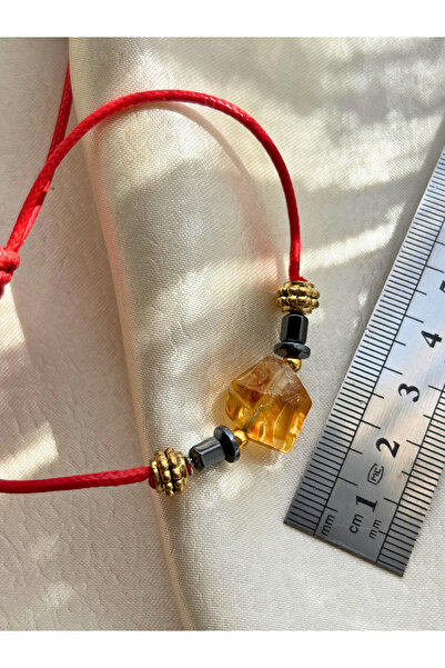 ayrestyle Raw Citrine Stone Women's Macrame Drawstring Adjustable – Red Purple Turquoise Money Abundance Blessing Bracelet