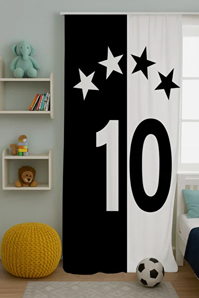 Bebişim Halı Black and White Double Winged Background Curtain - Children's Room