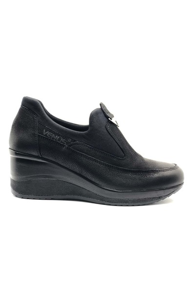 Venüs Maranta Genuine Leather Wedge Heel Orthopedic Women's Casual Shoes Black