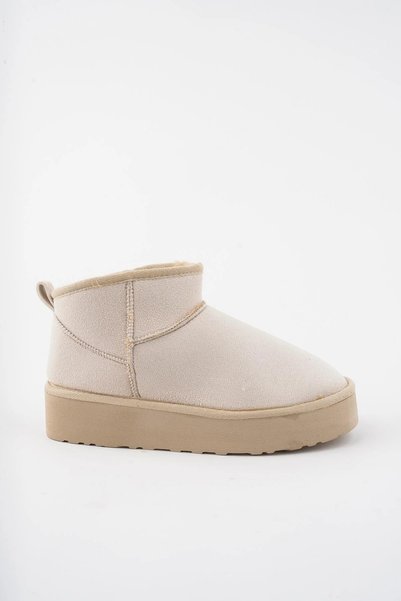 FootFrenzy Women's Suede Fur Lined Thick Sole Ankle Short Women's Boots&Bootie Beige