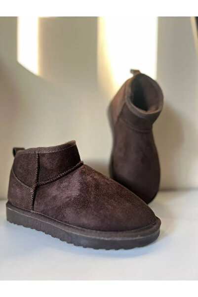 FootFrenzy Kadın Süet Içi Kürklü Alçak Taban Bilekte Kısa Kadın Bot&bootie Acı Kahve