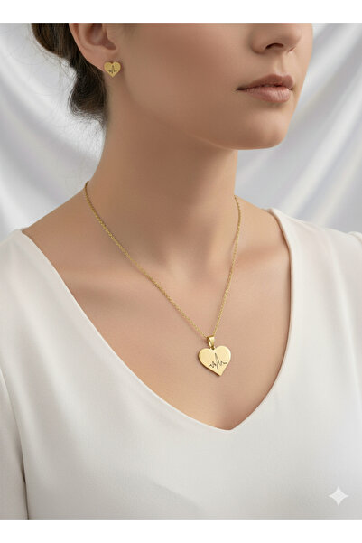 Pinkimaj Kalpli Çelik Set Kolye Küpe Seti 316l Çeliktir Gold Renk