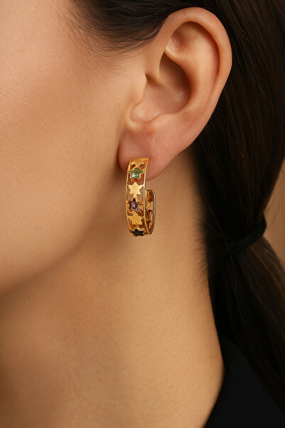 Pinkimaj النجوم الصلب الأقراط هوب الأقراط الذهب لامعة