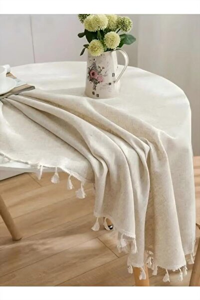 Generic Tassel Cotton And Linen Tablecloth For Restaurant Catering Party And Kitchen 120cm