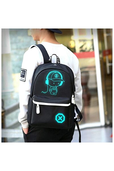 Welora Rucsac Music Boy Design, Rucsac Inteligent, Fosforescent, Protecție Antifurt - Negru