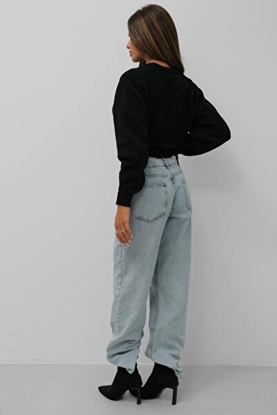 vuvutasarım Μαύρο Crop πουλόβερ - Μακρύ μανίκι, Crew Neck 24W16025