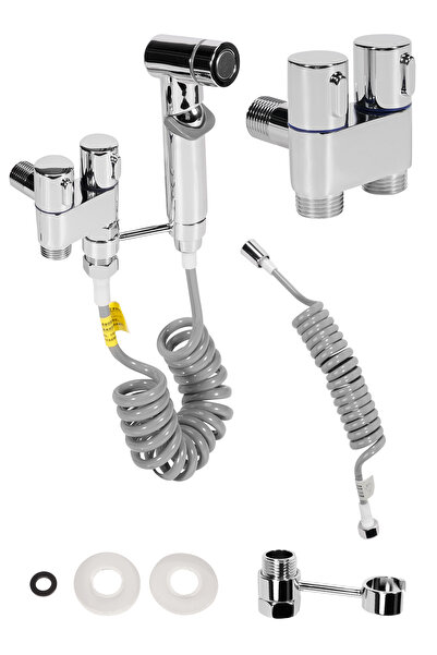 Vorgens El Tipi 2 in 1 Klozet & Banyo Temizleme Seti – 1.5m Hortumlu (Açık Gri)