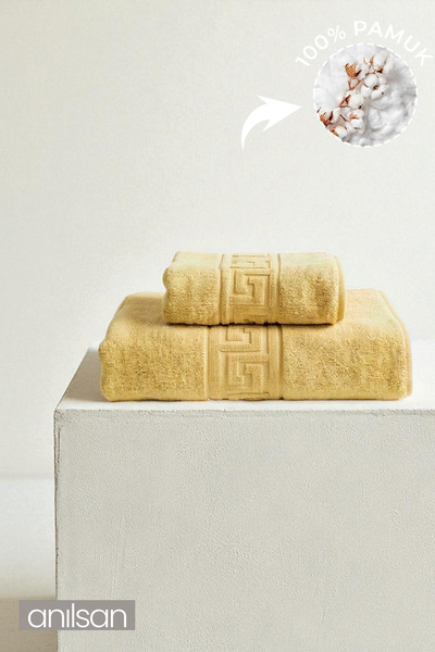 Anılsan 2'li Mavi Greek Havlu Seti %100 Pamuk - 1 Adet El Havlusu 50x90 Ve 1 ...