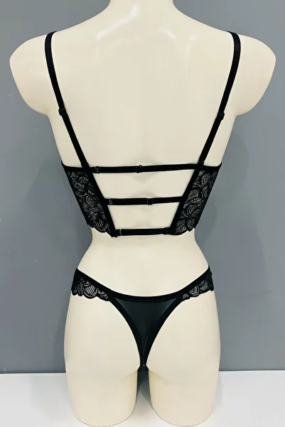 WİYONA Women's Leather Underwire Lace Bra Set