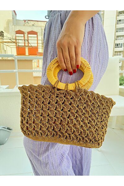 DANTEL-Design HANDMADE TIĞ İŞİ EL ÇANTASI (BAMBU KULP)