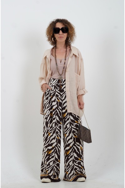 Zelish My Sister Παντελόνι με φαρδύ πόδι με σχέδιο καφέ ζέβρα