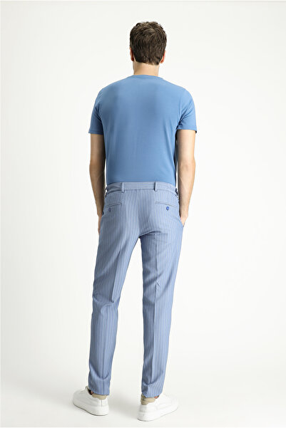 Kiğılı Slim Fit Dar Kesim Beli Lastikli Likralı Çizgili Klasik Kumaş Pantolon