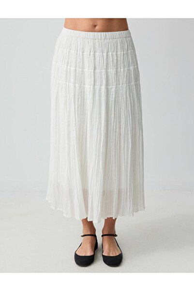 Jimmy Key Ecru 100% Cotton Relaxed Cut High Waist Woven Midi Skirt