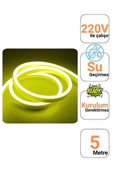 Ema Dükkan 5 Metre Limon Sarısı 220 Volt Neon Led Tak Çalıştır Şerit Neon Led Aydınlatma 8x16 Mm Hortum Led