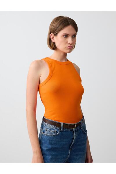 Jimmy Key Turuncu Yuvarlak Yaka Dar Kesim Kolsuz Örme Atlet