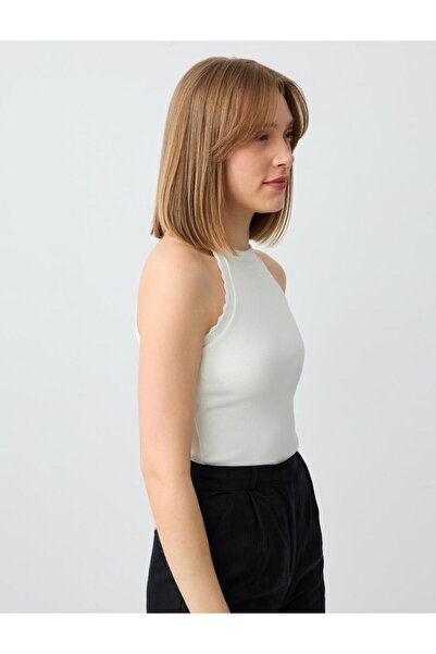 Jimmy Key Ecru Slim Fit Halter Neck Knitted Tank Top