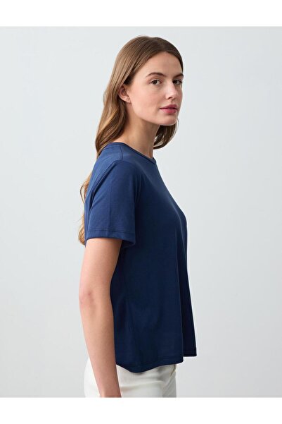 Jimmy Key Lacivert Bisiklet Yaka Kısa Kollu Örme Modal Tişört
