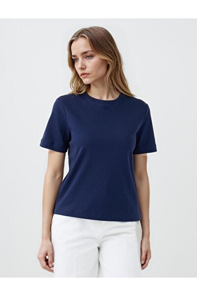 Jimmy Key Lacivert %100 Pamuk Bisiklet Yaka Kısa Kollu Örme Tişört