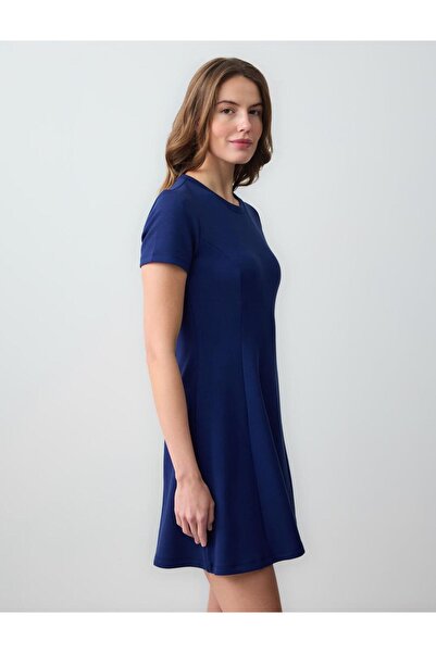 Jimmy Key Navy Blue Short Sleeve Crew Neck Knitted Mini Dress